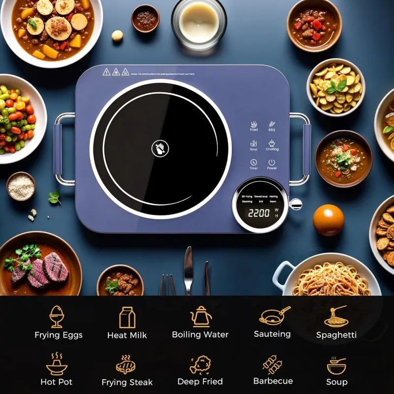 Advwin Single Burner Electric Cooktop 110V,2200W Portable Electric Stove with Handle,Knob Control, 4H Timer & Overheat Protection,Ceramic Infrared Countertop Burner,Compatible for All Cookwares
