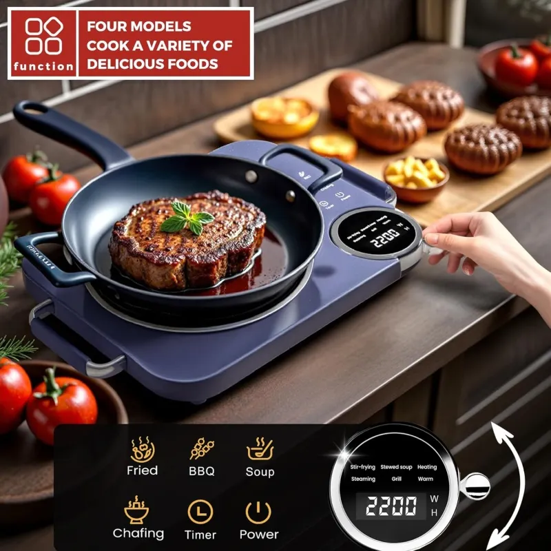 Advwin Single Burner Electric Cooktop 110V,2200W Portable Electric Stove with Handle,Knob Control, 4H Timer & Overheat Protection,Ceramic Infrared Countertop Burner,Compatible for All Cookwares