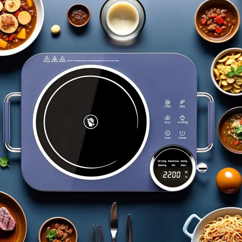 Advwin Single Burner Electric Cooktop 110V,2200W Portable Electric Stove with Handle,Knob Control, 4H Timer & Overheat Protection,Ceramic Infrared Countertop Burner,Compatible for All Cookwares